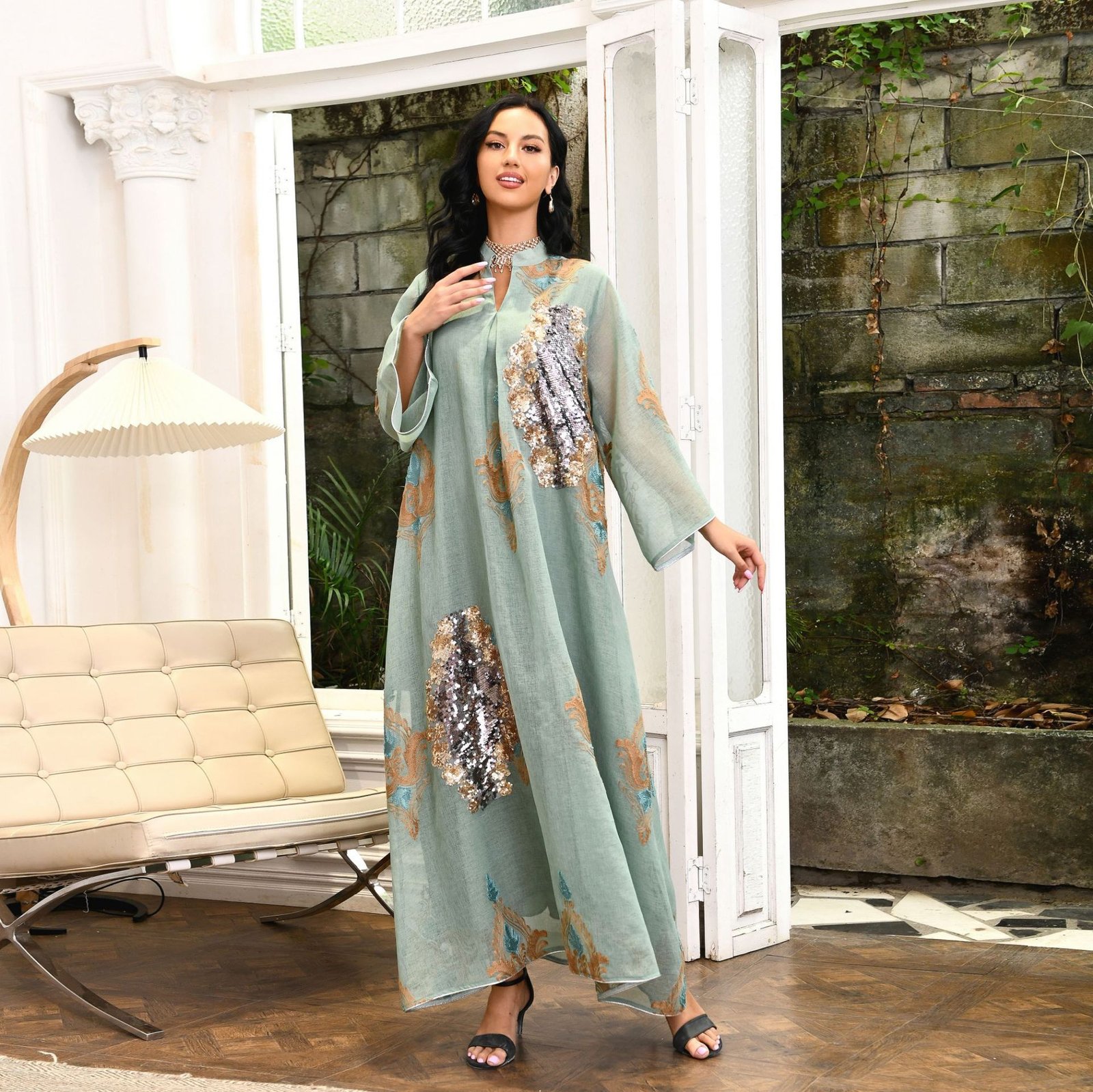 Middle East Female Muslim Sequin Embroider Dress - Image 8