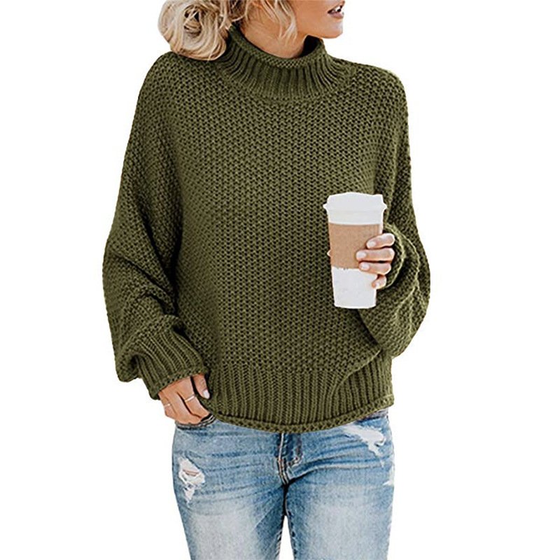 Solid Turtleneck Pullover Sweater Winter Fashion Casual Knitted Long-Sleeved Top Women's Clothing - Image 8