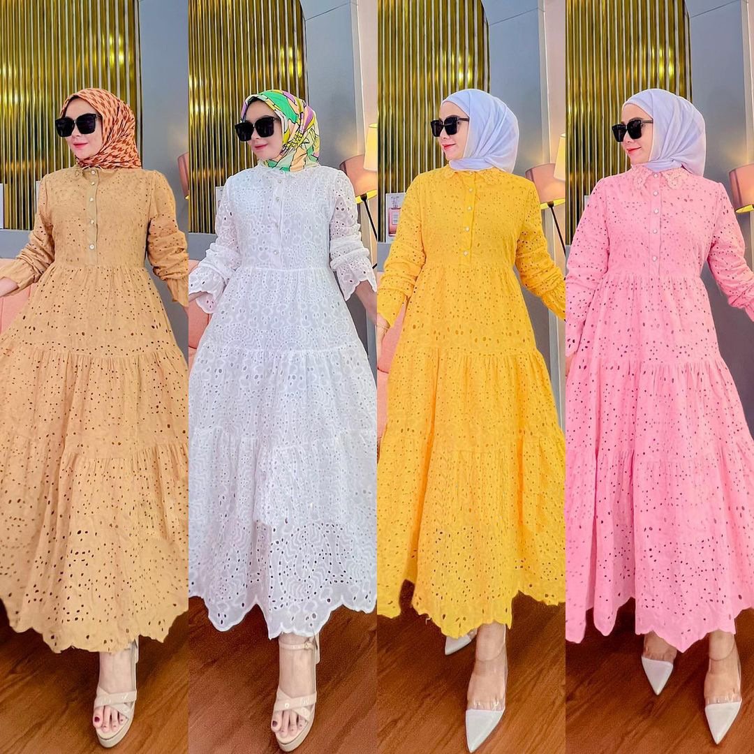 Muslim Southeast Asia Indonesia Embroidered Hollow Lace Dress - Image 6