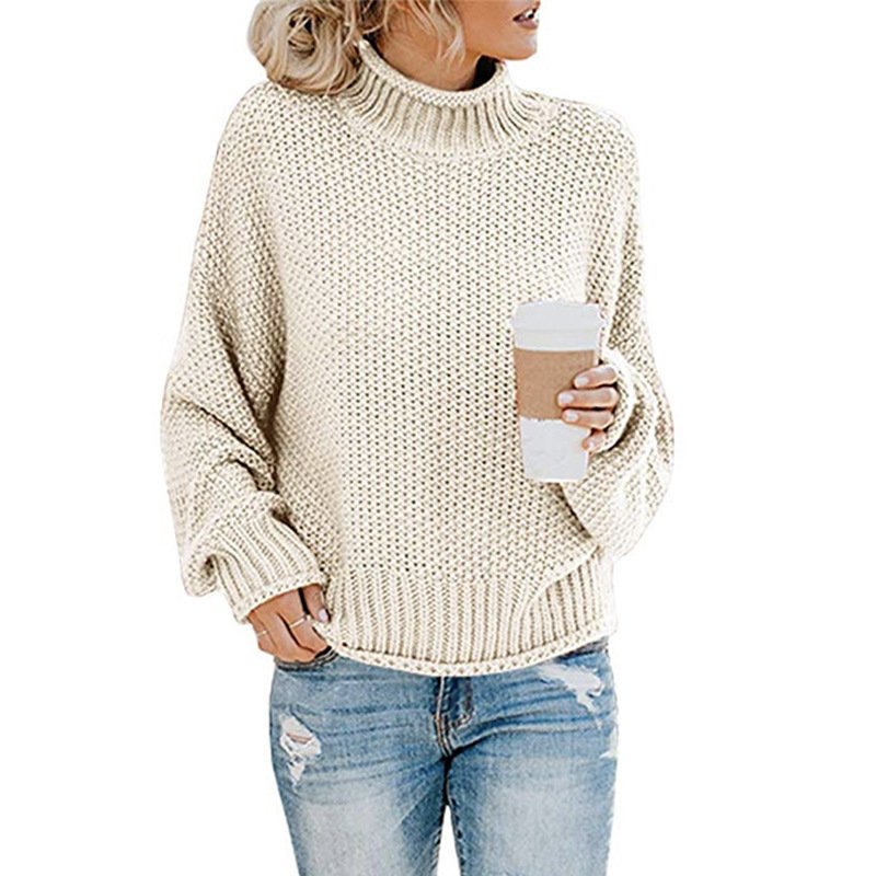 Solid Turtleneck Pullover Sweater Winter Fashion Casual Knitted Long-Sleeved Top Women's Clothing - Image 3