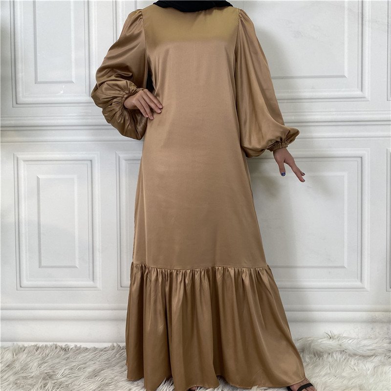 New Fashion Women's Patchwork Muslim Lace Up Solid Color Dress - Image 3