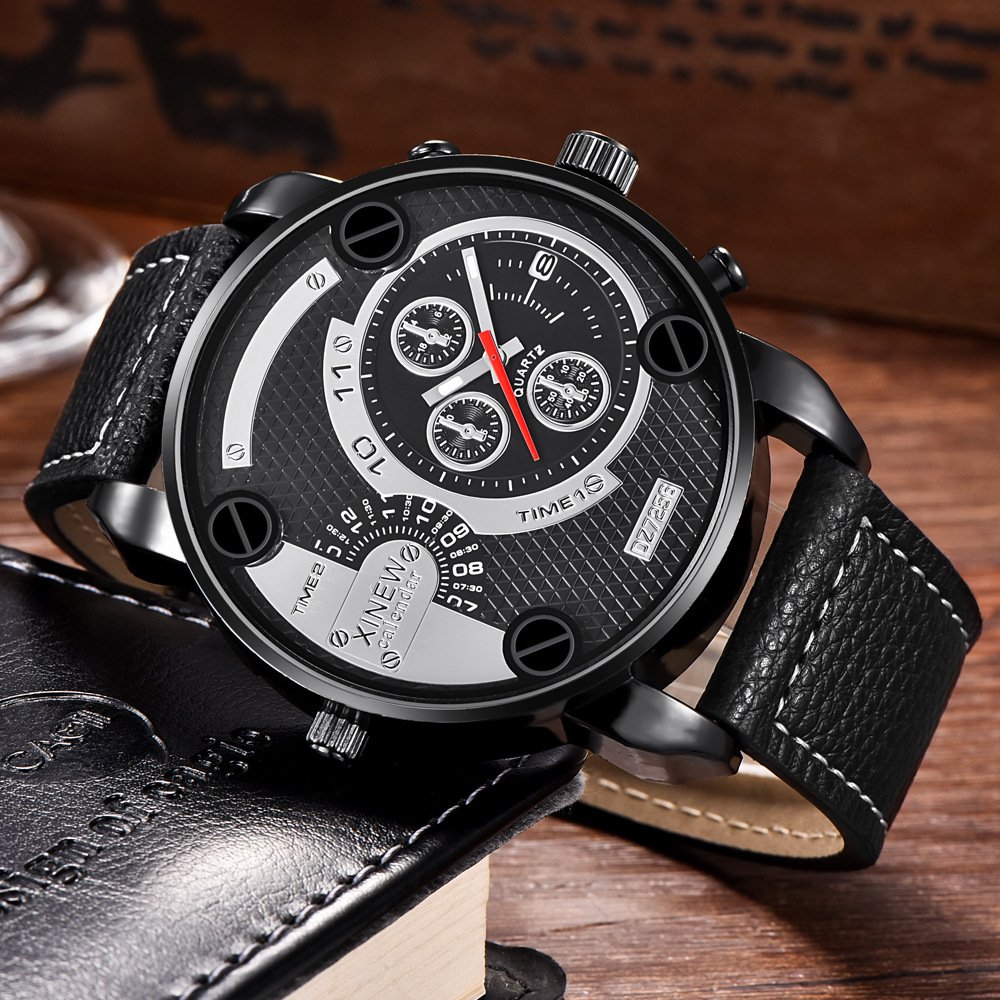 Mens Big Watches Fashion Leather Date Gifts Wristwatch - Image 6