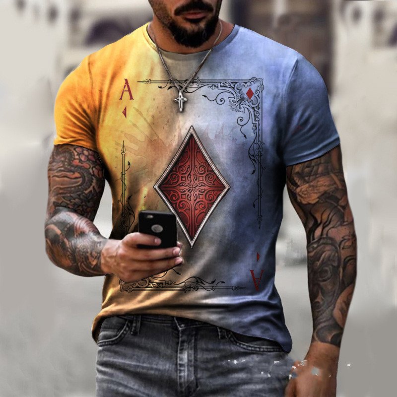Playing Card Printing Men's T-Shirt Top - Image 5