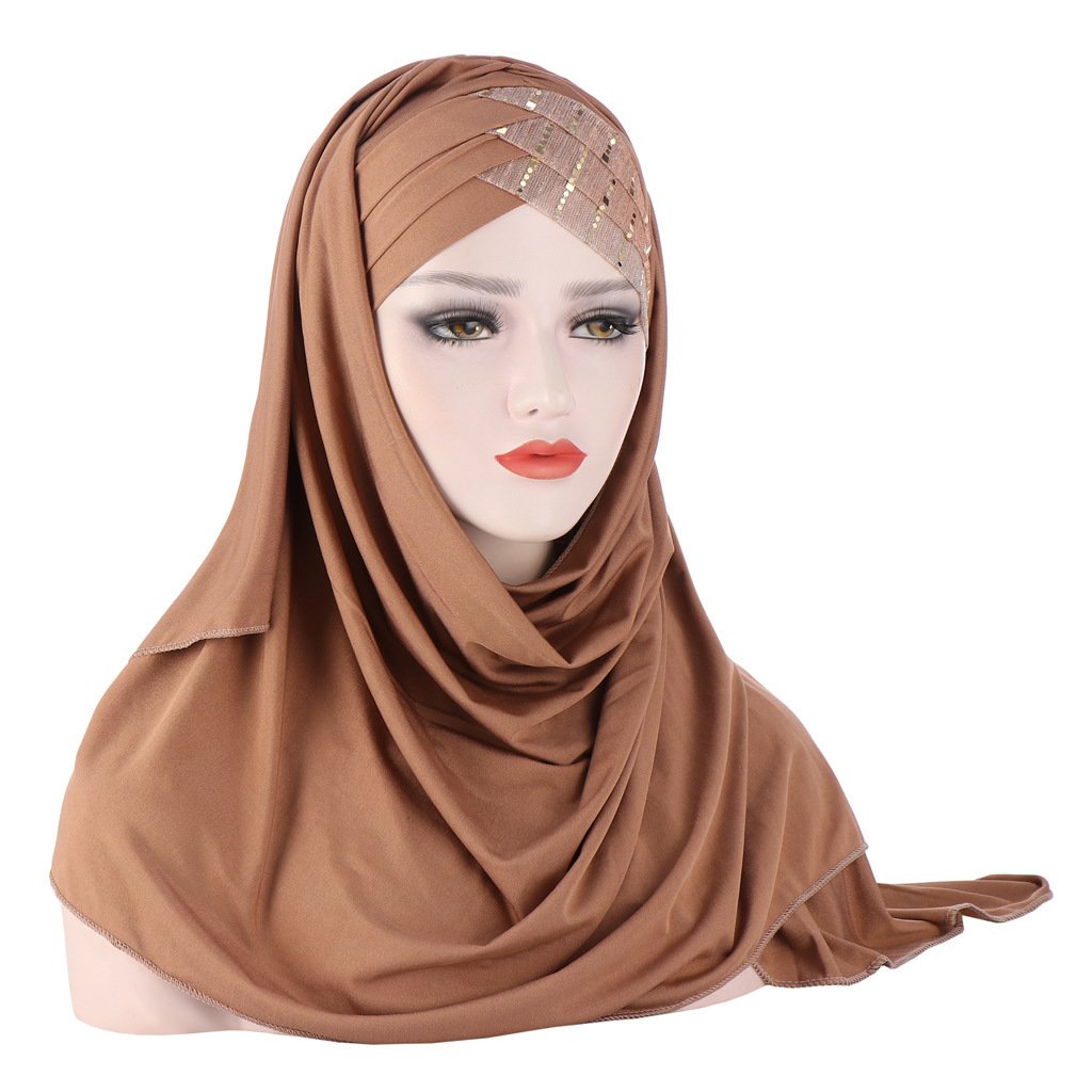 Glitter Scarf For Women, Muslim Headband, Turban, Glitter, Solid Color, Jersey, Hijabs, - Image 2