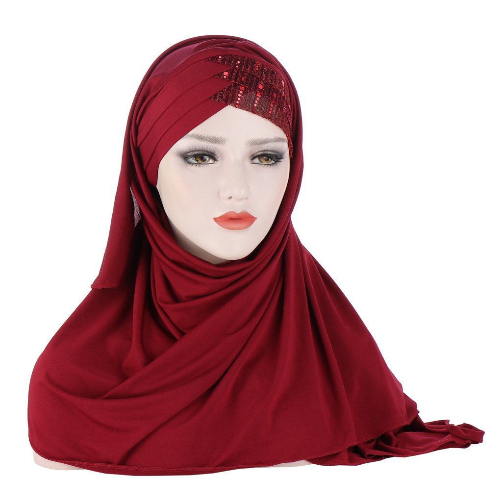Glitter Scarf For Women, Muslim Headband, Turban, Glitter, Solid Color, Jersey, Hijabs, - Image 6