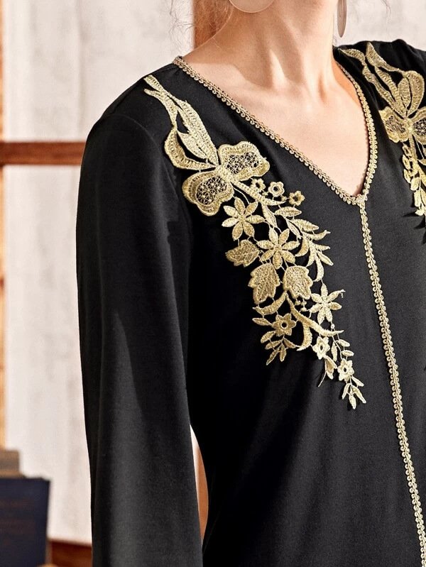 New V-Neck Ramadan Long Skirt Muslim Embroidered Dress Dress - Image 5
