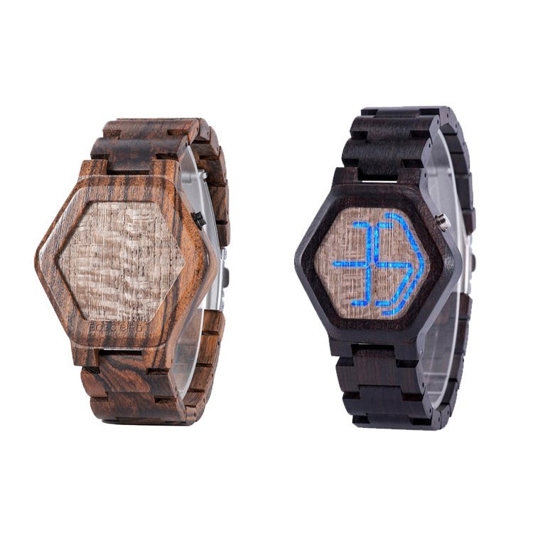 LED Display Wooden Watch Men Wristwatches Wood Night Vision - Image 4