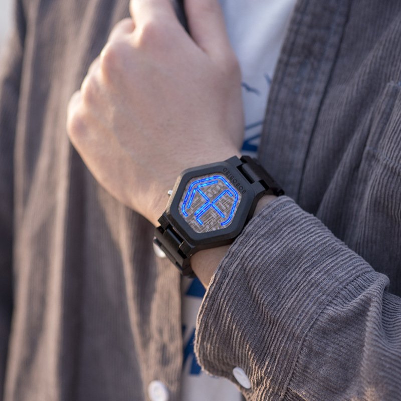 LED Display Wooden Watch Men Wristwatches Wood Night Vision - Image 5