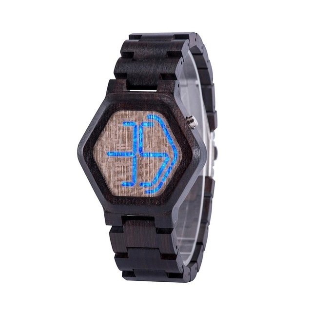LED Display Wooden Watch Men Wristwatches Wood Night Vision - Image 2