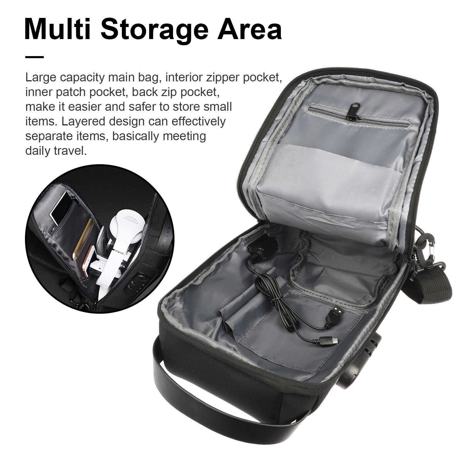 Men's Waterproof Oxford Multifunction Crossbody Bags Anti-theft Shoulder Bags Messenger Sling Chest Bag Pack For Male Sling Shoulder Crossbody Waterproof Anti-theft Chest Bag Backpack Pack USB - Image 6