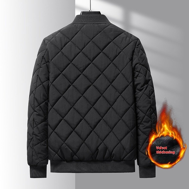 Fashion Rhombic-sewing Design Cotton Coat Winter Warm Thickened Baseball Jacket Casual Solid Color Outwear Clothing For Men - Image 6