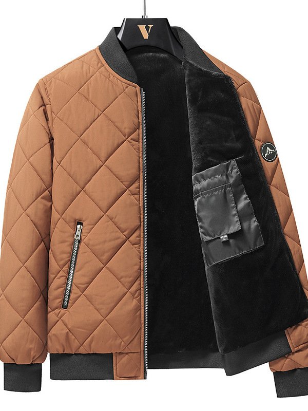 Fashion Rhombic-sewing Design Cotton Coat Winter Warm Thickened Baseball Jacket Casual Solid Color Outwear Clothing For Men - Image 8