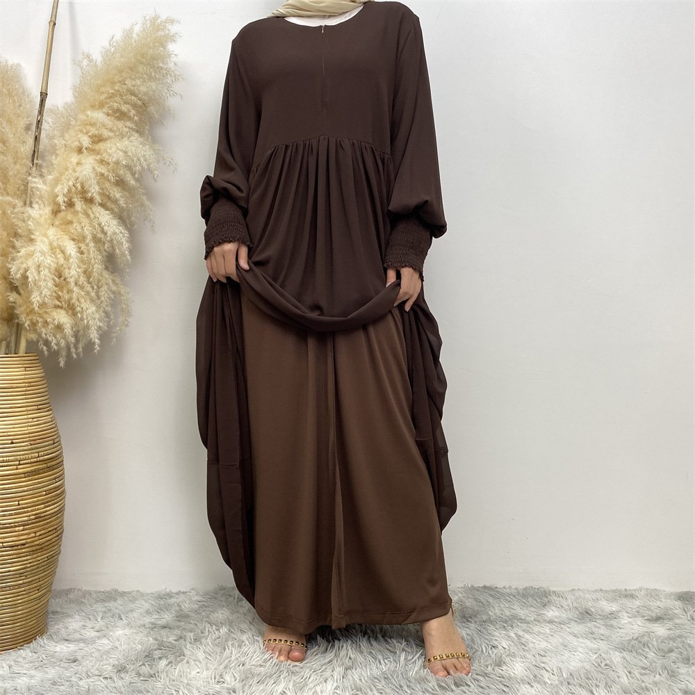 Muslim Simple Solid Color Pleated Elastic Chiffon Dress - Image 5