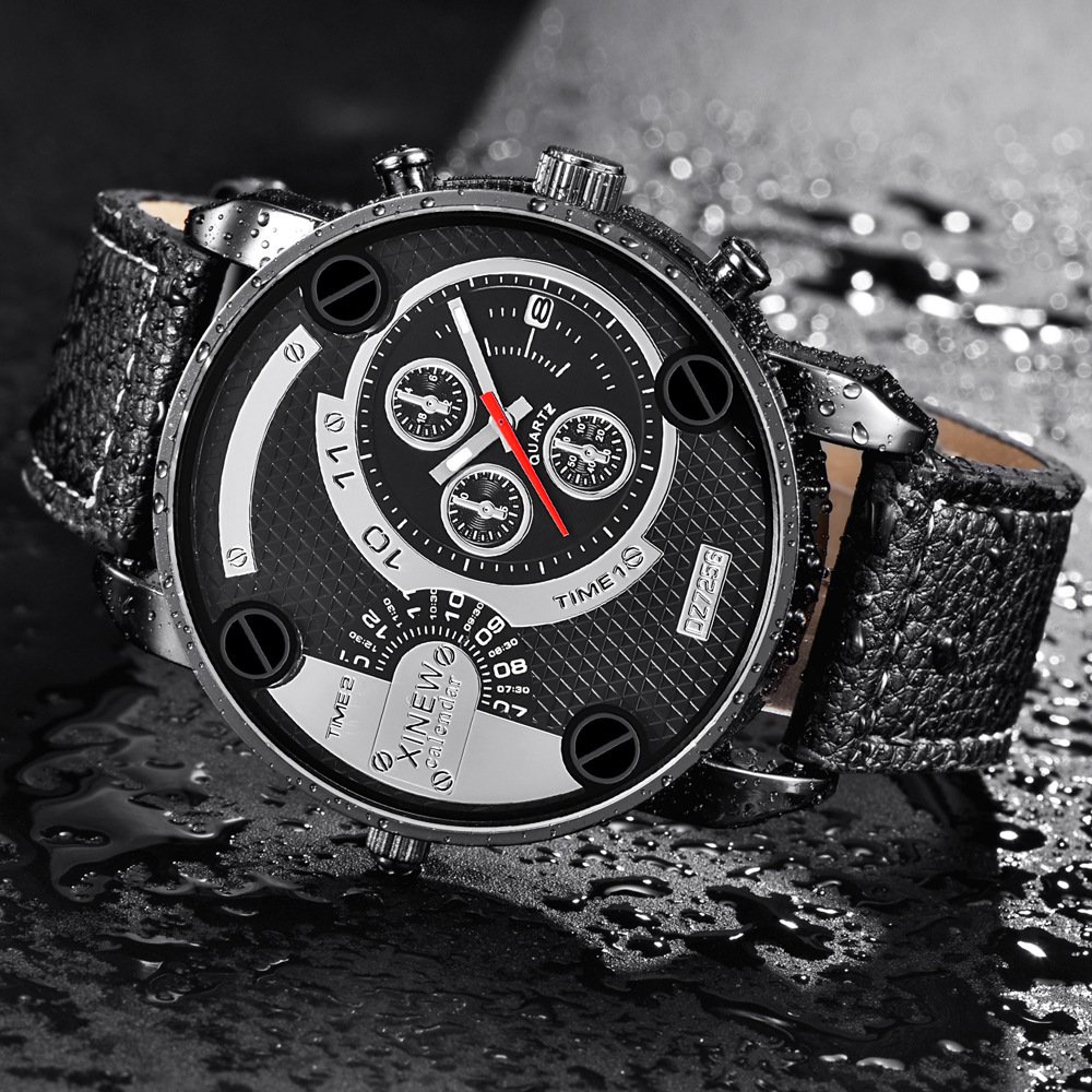 Mens Big Watches Fashion Leather Date Gifts Wristwatch - Image 3