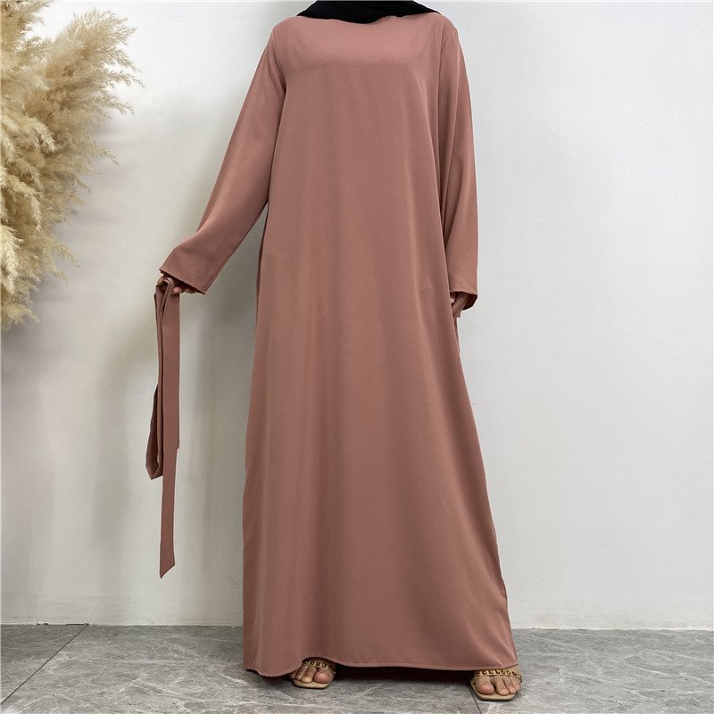 Clear Color Lace Up Muslim Dress With Pockets - Image 8