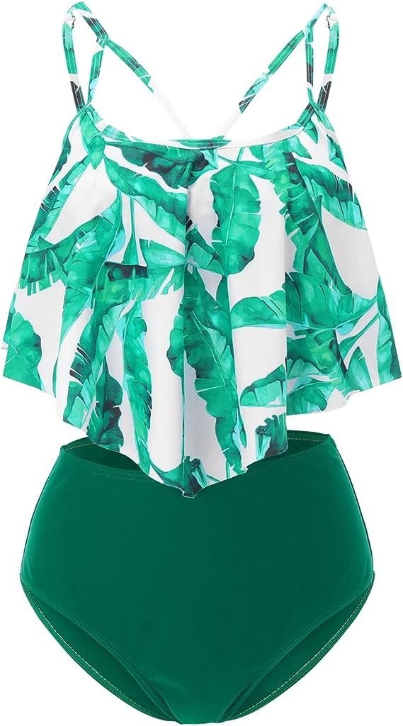 New Style Swimsuit Double Layer Lotus Leaf Tropical Rain Forest High Waist Split Swimsuit - Image 7