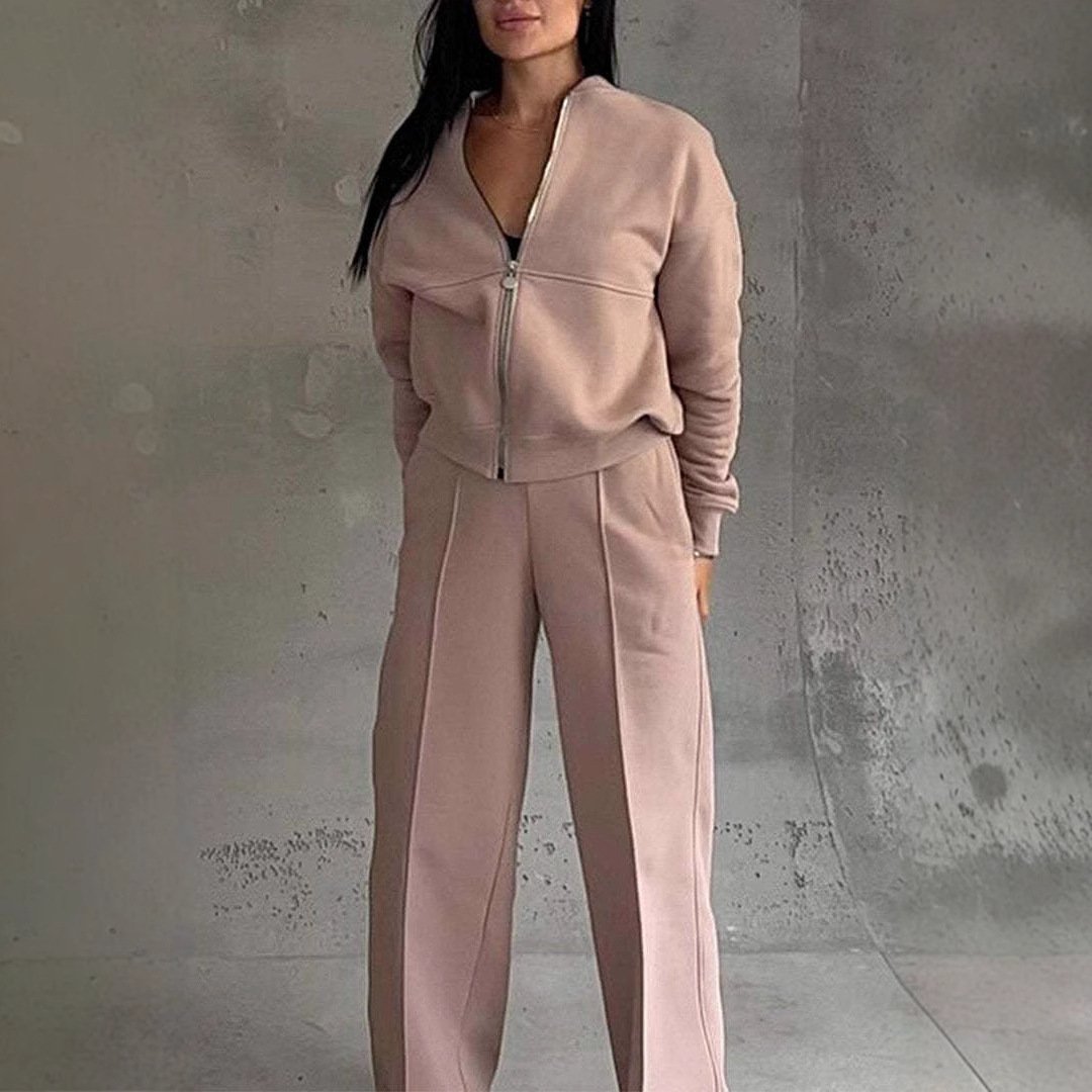 Women's Sports Suits Zipper Jacket And Wide Leg Pants Two-piece Set - Image 4