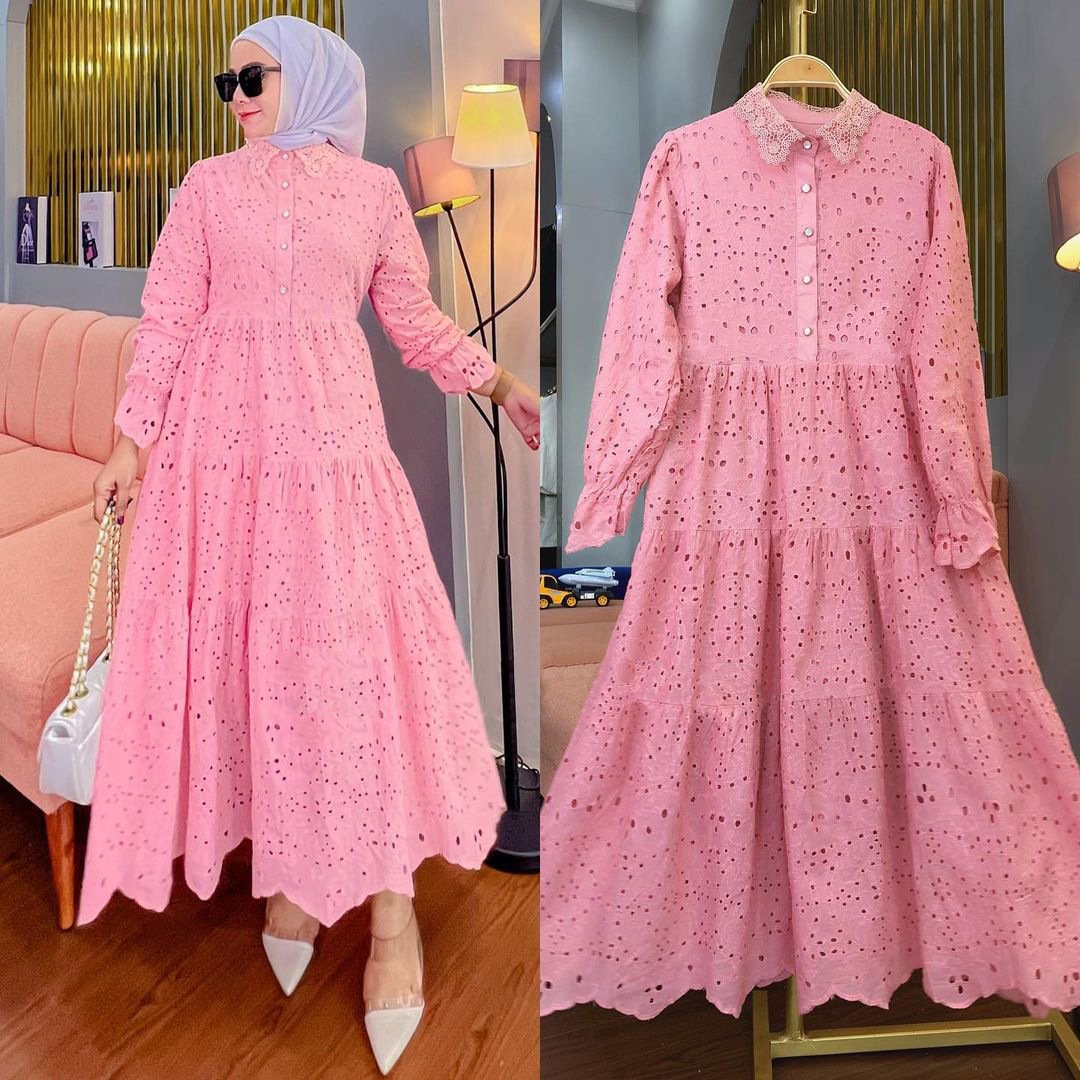 Muslim Southeast Asia Indonesia Embroidered Hollow Lace Dress - Image 4