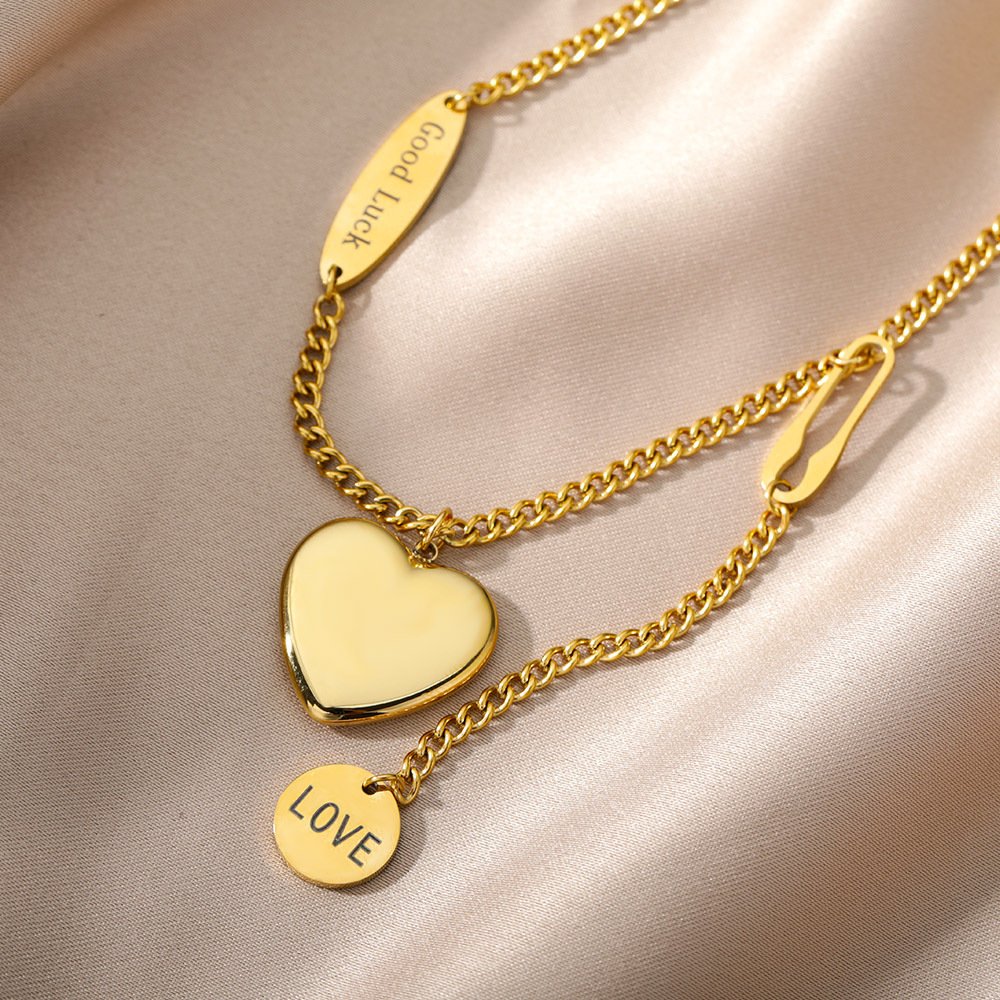 Fashion Jewelry Multilayer Heart Pendant Necklaces For Women Stainless Steel Chain Choker Zircon Moon Star Necklace Femme Wedding Jewelry Gift - Image 3