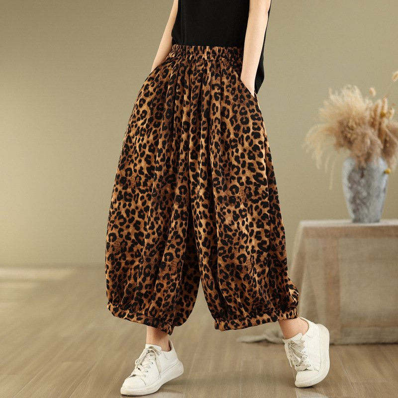 Fashionable Vintage Leopard-print Bloomers Wide-leg Pants - Image 3