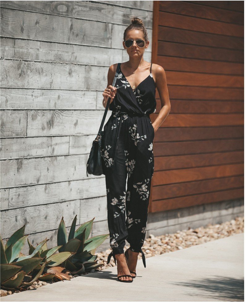 Women's Jumpsuit Flowers Print Spaghetti Strap Romper - Image 3
