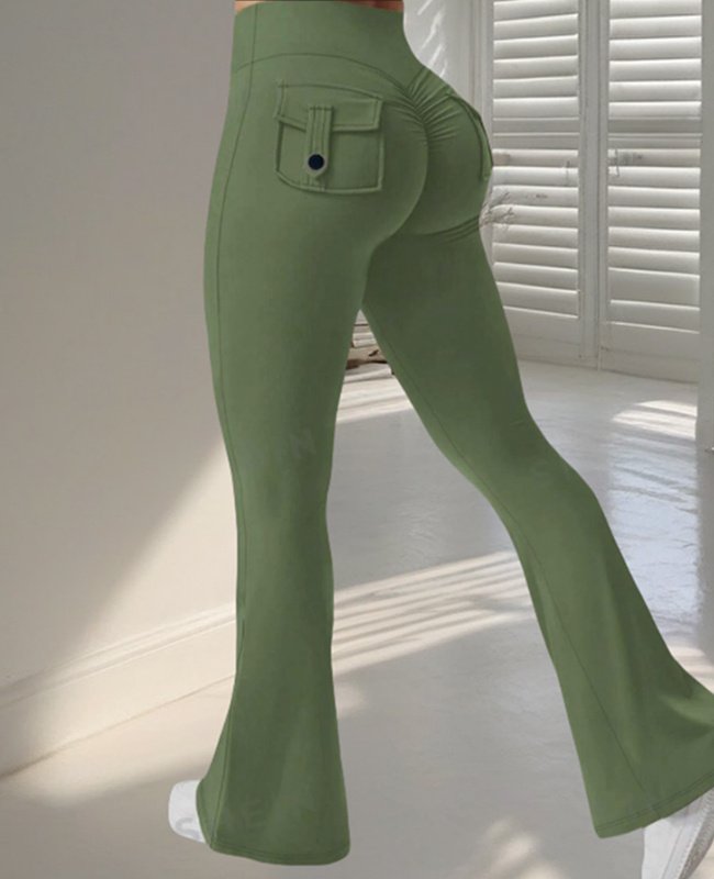 Yoga Fitness Flared Pants With Pockets Ins Fashion Slim High Waist Sports Trousers Scrunch Butt Booty Workout Lifting Leggings - Image 3