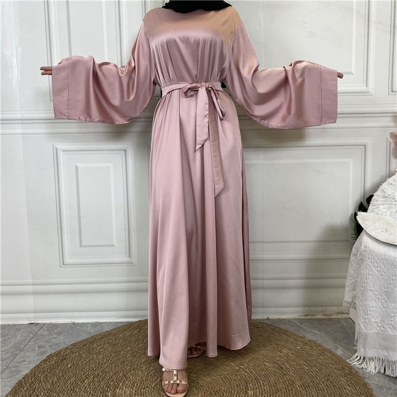 Middle East Dubai Hot Sale Lace Up Satin Muslim Dress - Image 3
