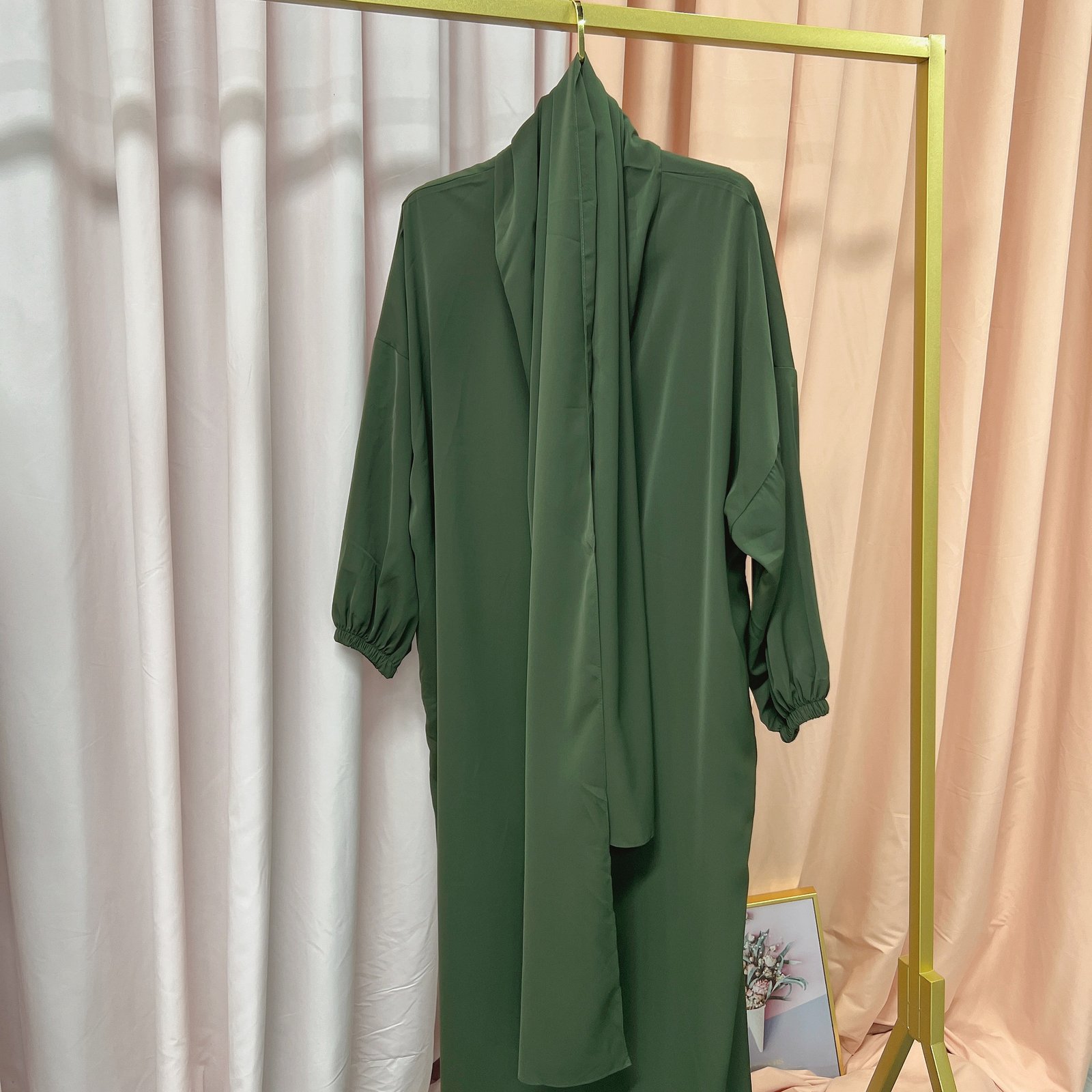 European And American Muslim Arabic Solid Color Hooded Robe Dress - Image 7