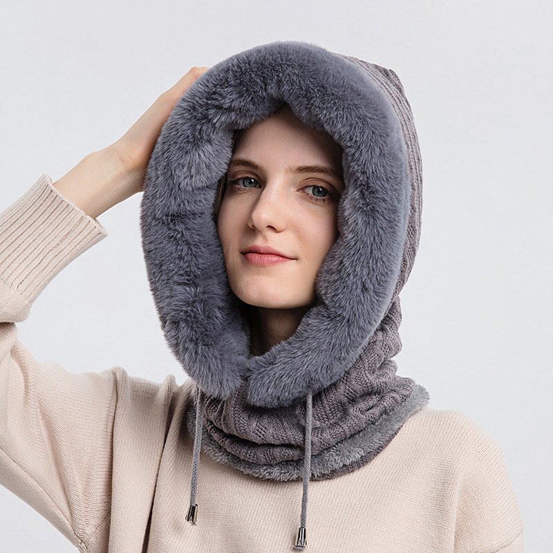 Winter Thick Plush Hat With Scarf Windproof Warm Knit Hats Hooded For Women - Image 6