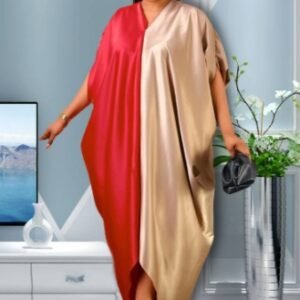 Plus Size Muslim Women's Solid Color V Neck Dress
