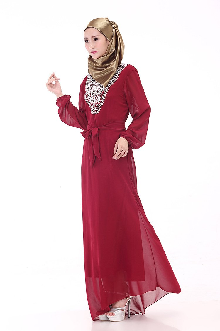 Muslim Robe Arab Hui Ethnic Women Chiffon Plus Size Women's Long-sleeved Dress - Image 8