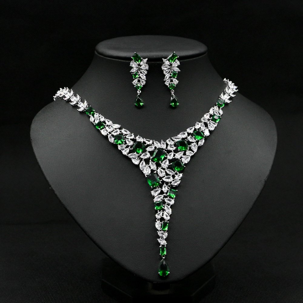 Colorful Zircon Necklace Set Wedding Dress Wedding Earring Accessories - Image 2