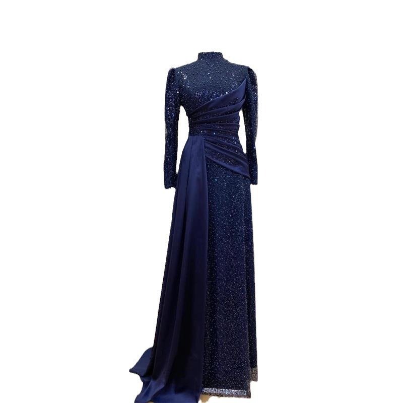 Hui Muslim Islamic Stand Collar All-inclusive Long Sleeve Sequin Lace Slimming Evening Dress - Image 6