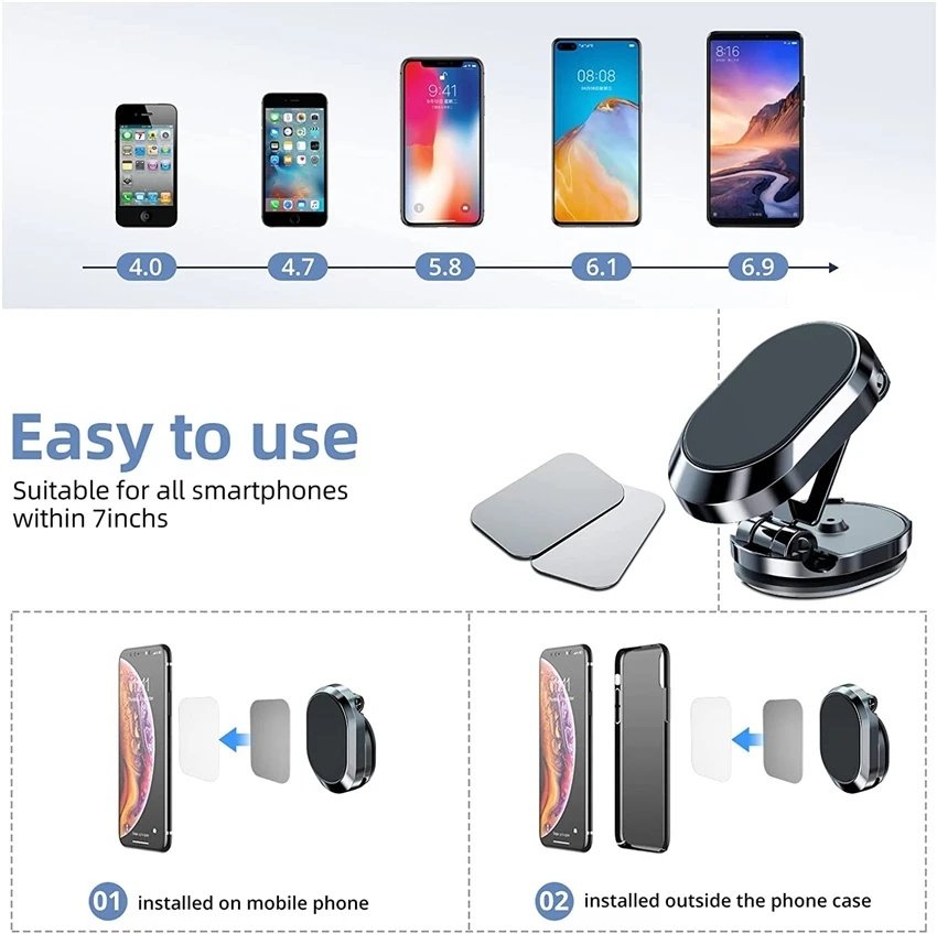 Rotate Metal Magnetic Car Phone Holder Foldable Universal Mobile Phone Stand Air Vent Magnet Mount GPS Support - Image 4