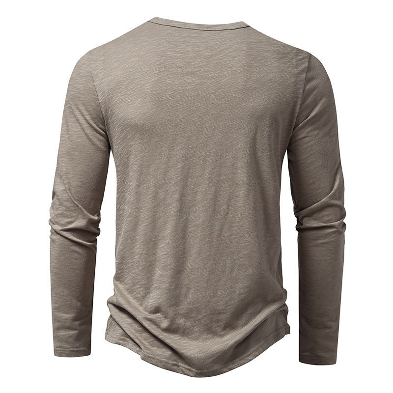 Men's Long-sleeved T-shirt Fashion Casual Solid Color Pullover Button Top Autumn And Spring Clothing - Image 5