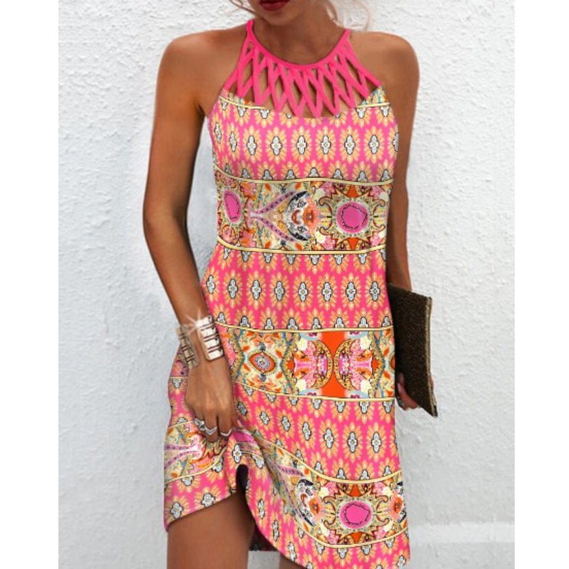 Fashion Print Dress Casual Halterneck Dresses For Women Summer Clothes - Image 3