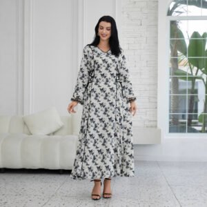 Fashion Printed Muslim Robe Abaiya Dress