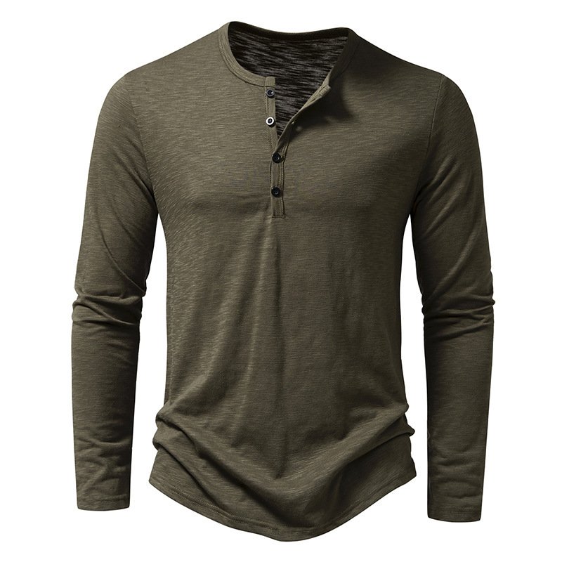 Men's Long-sleeved T-shirt Fashion Casual Solid Color Pullover Button Top Autumn And Spring Clothing - Image 9
