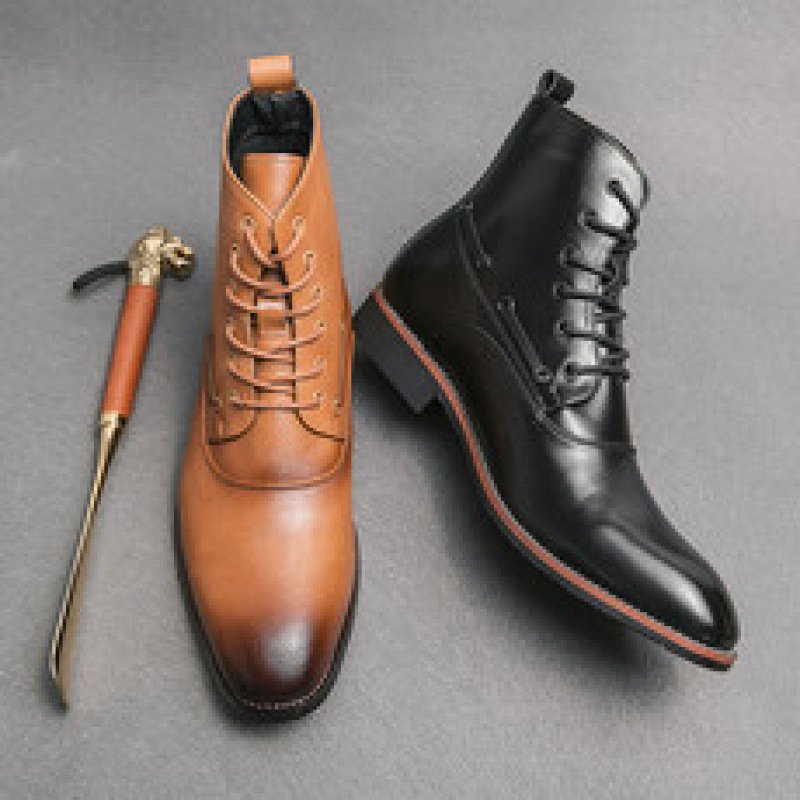 Mens Shoes British-style Height-increasing Leather Boots Hairstylist-pointed-toe Leather Shoes - Image 4