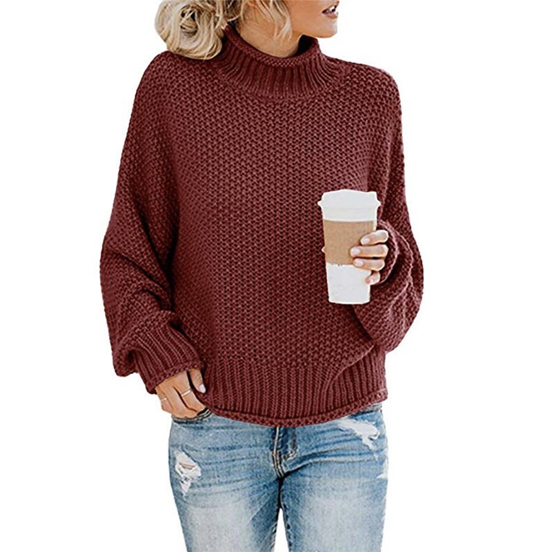 Solid Turtleneck Pullover Sweater Winter Fashion Casual Knitted Long-Sleeved Top Women's Clothing - Image 7