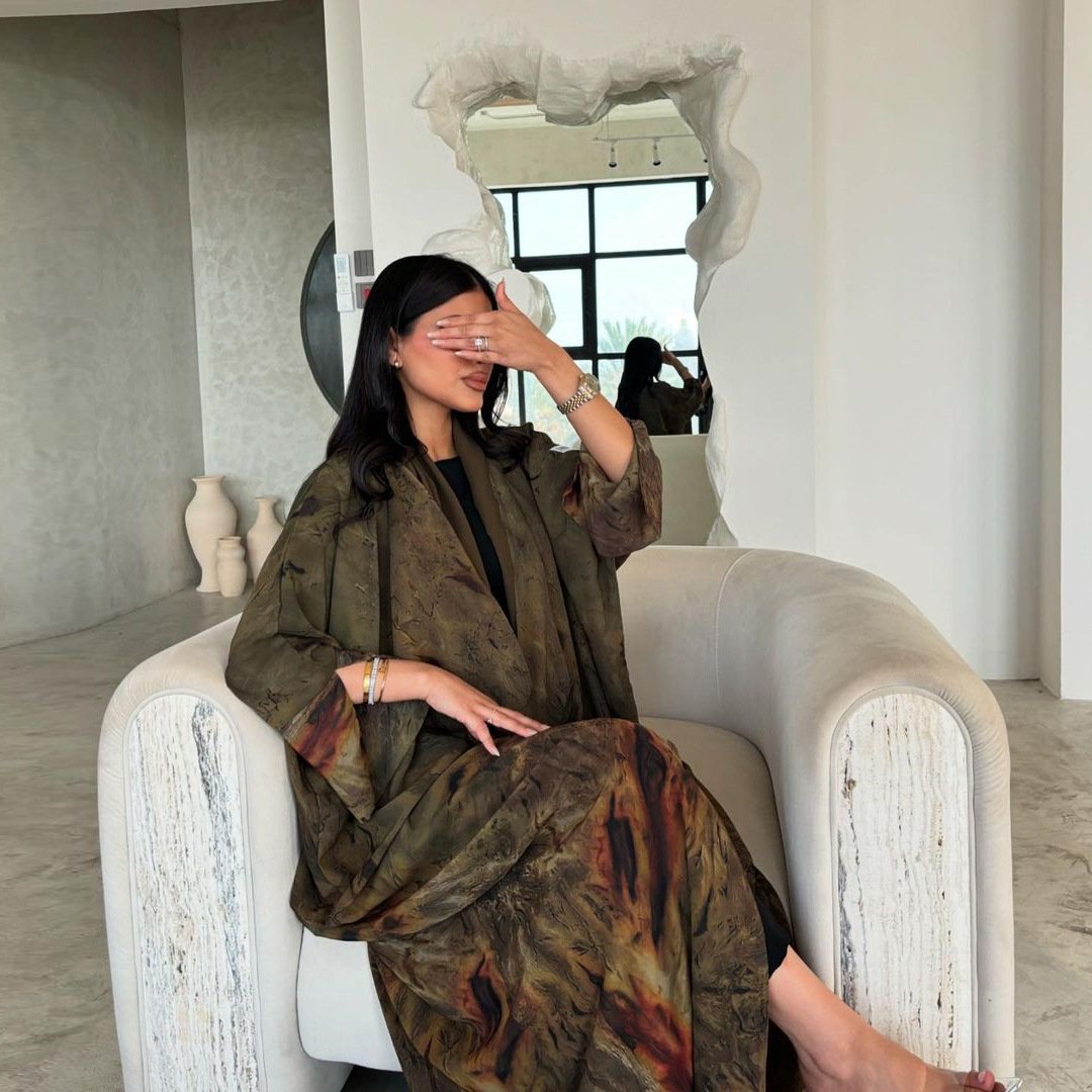Coat Chiffon Printed Fashion Robe Shawl Dress Outer Wear Muslim Dubai - Image 3