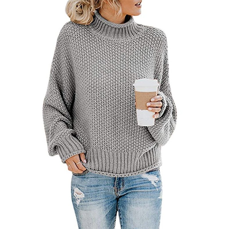 Solid Turtleneck Pullover Sweater Winter Fashion Casual Knitted Long-Sleeved Top Women's Clothing - Image 9
