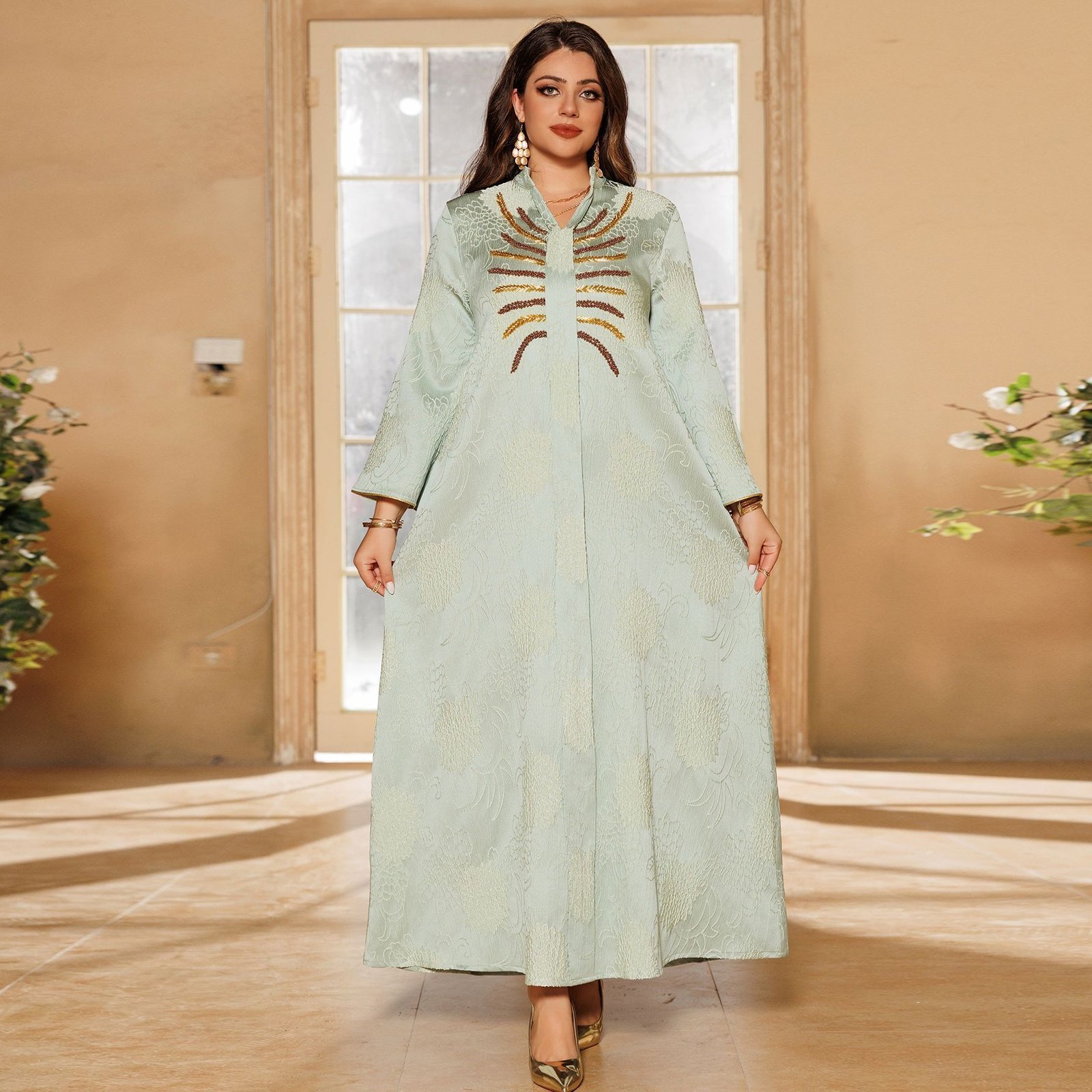 Middle East Muslim Robe Dubai V-neck Dress - Image 6