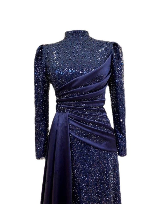 Hui Muslim Islamic Stand Collar All-inclusive Long Sleeve Sequin Lace Slimming Evening Dress - Image 10