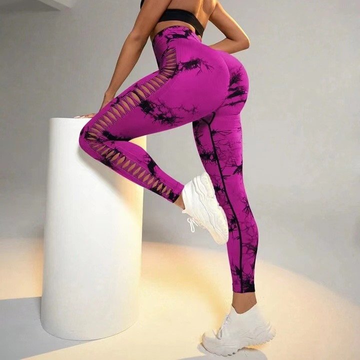 Hollow Tie Dye Printed Yoga Pants High Waist Butt Lift Seamless Sports Gym Fitness Leggings Slim Pants For Women Tight Trousers - Image 8