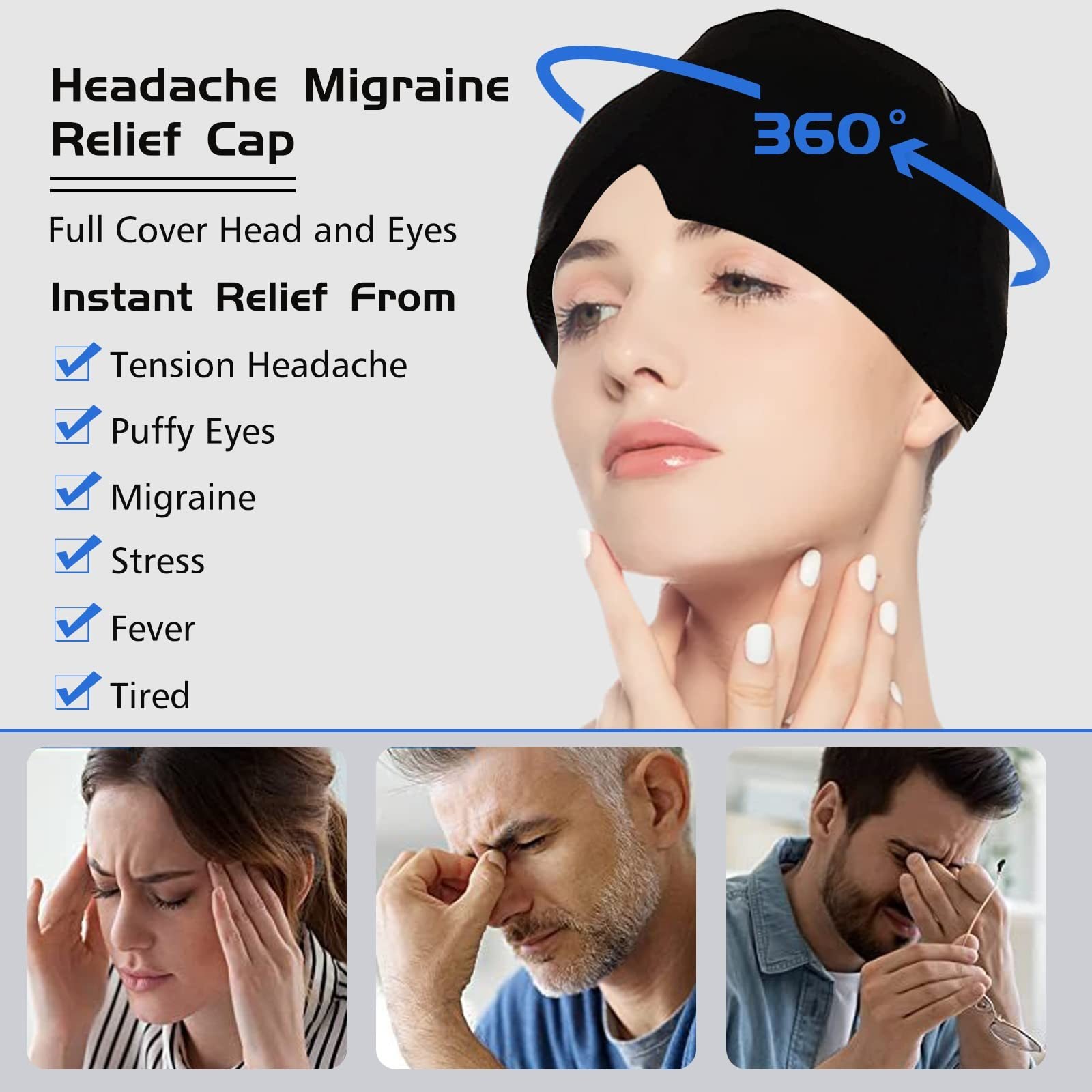 Ice Compress Headache Eye Mask Hat Relief For Migraines, Stress, And Tension Massage Tool - Image 4