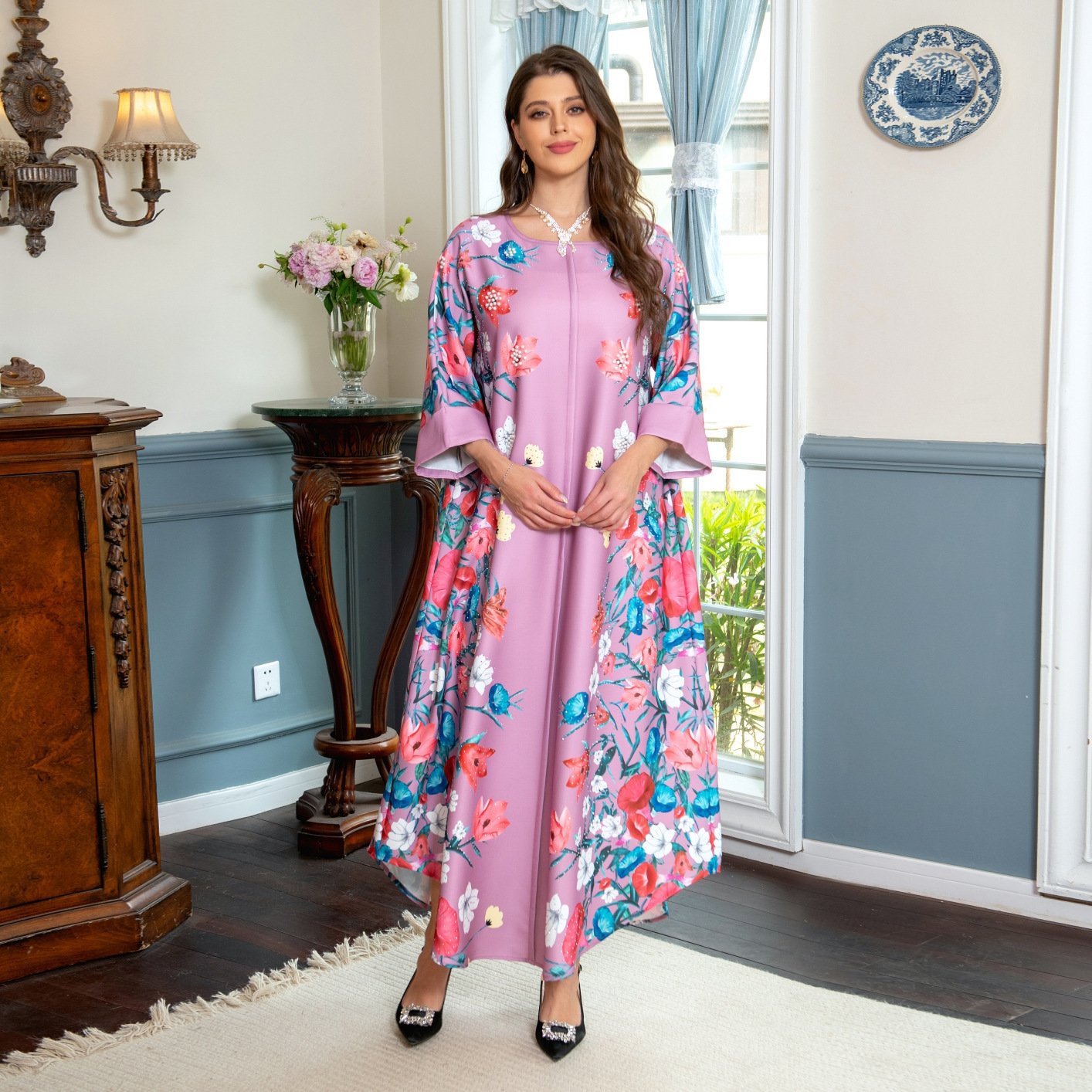Muslim Robe Affordable Luxury Fashion Rhinestone Positioning Printing Arabic Ladies Dress - Image 3