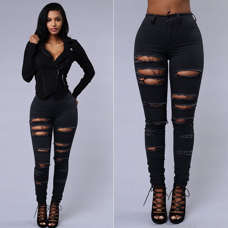 Ripped Jeans Women Skinny Trousers Casual High Waist Pencil Pants - Image 2