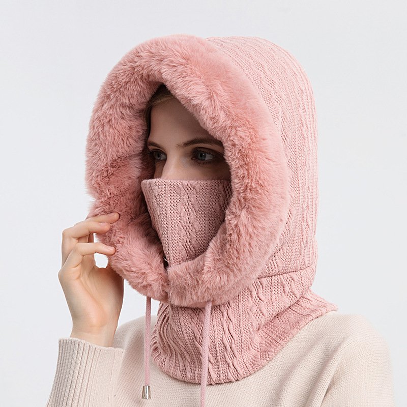 Winter Thick Plush Hat With Scarf Windproof Warm Knit Hats Hooded For Women - Image 8
