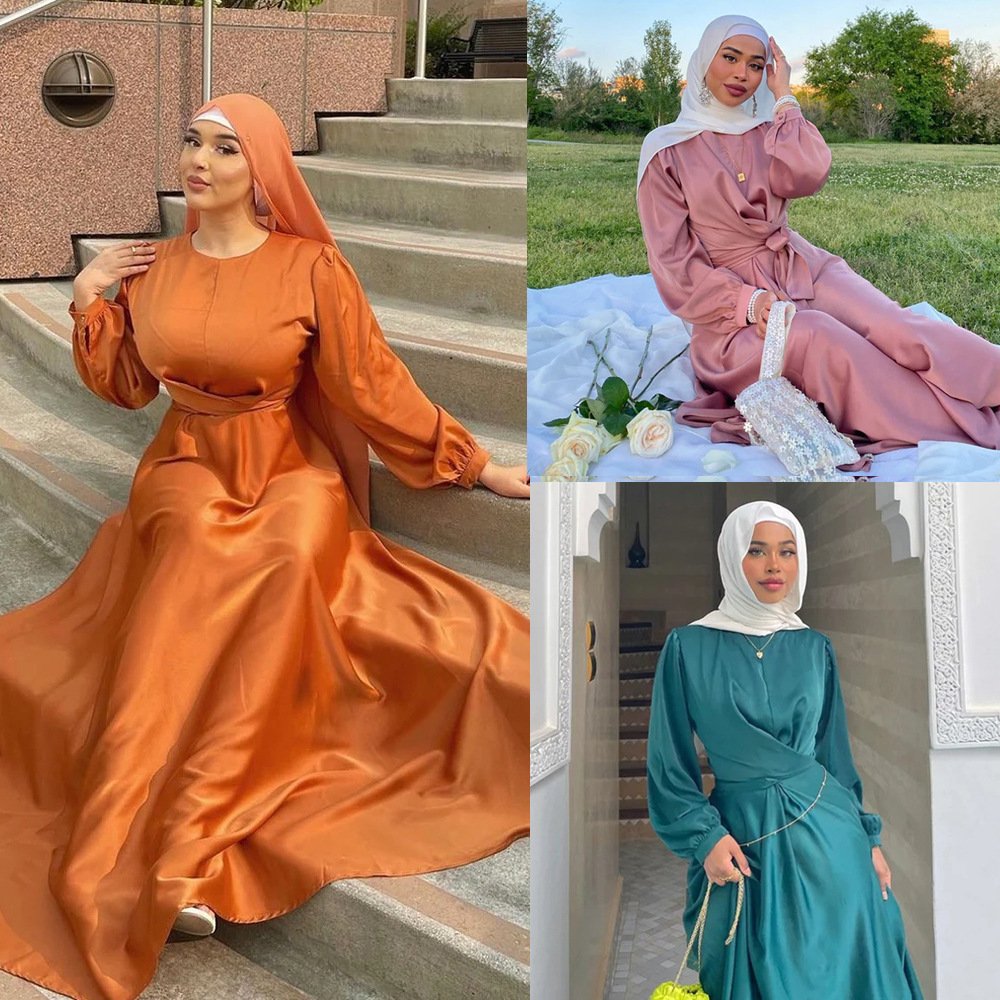 Muslim Hui Pure Color Robe And Ankle Dress - Image 9